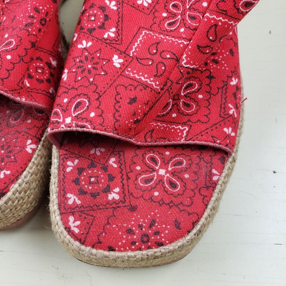 Women's Retro Rockabilly Handkerchief Red Banana Paisley Vintage Wedges Size 6B - Picture 8 of 12